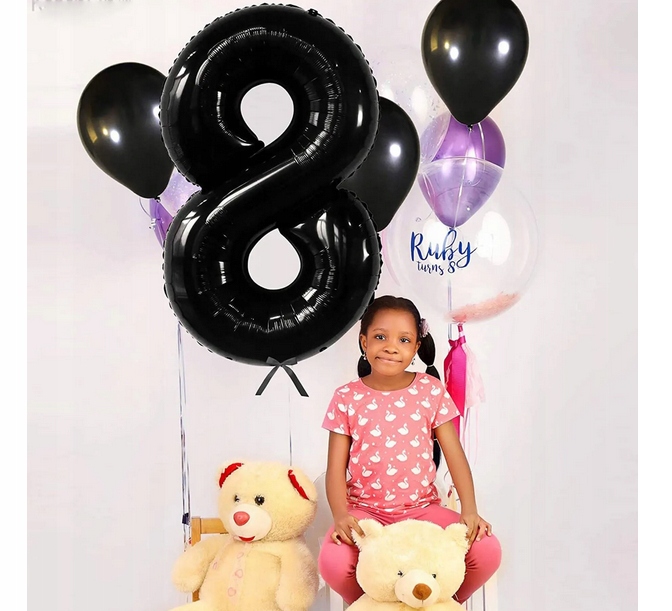 Balon foliowy cyfra 8 czarna, 32 cali, 95 cm, na HEL, urodziny - obrazek 2
