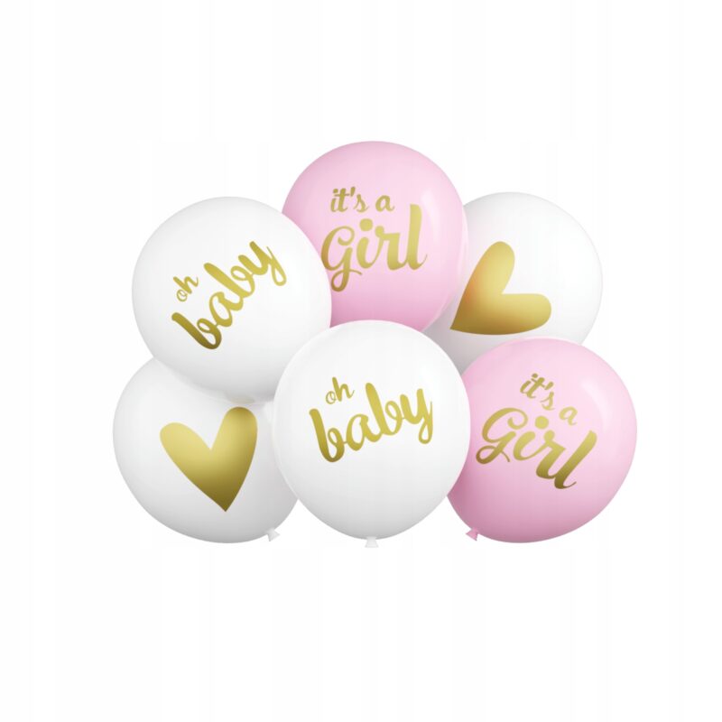 Balon lateksowy zestaw baby girl 30cm 6szt Chrzest Święty, GIRL, urodziny