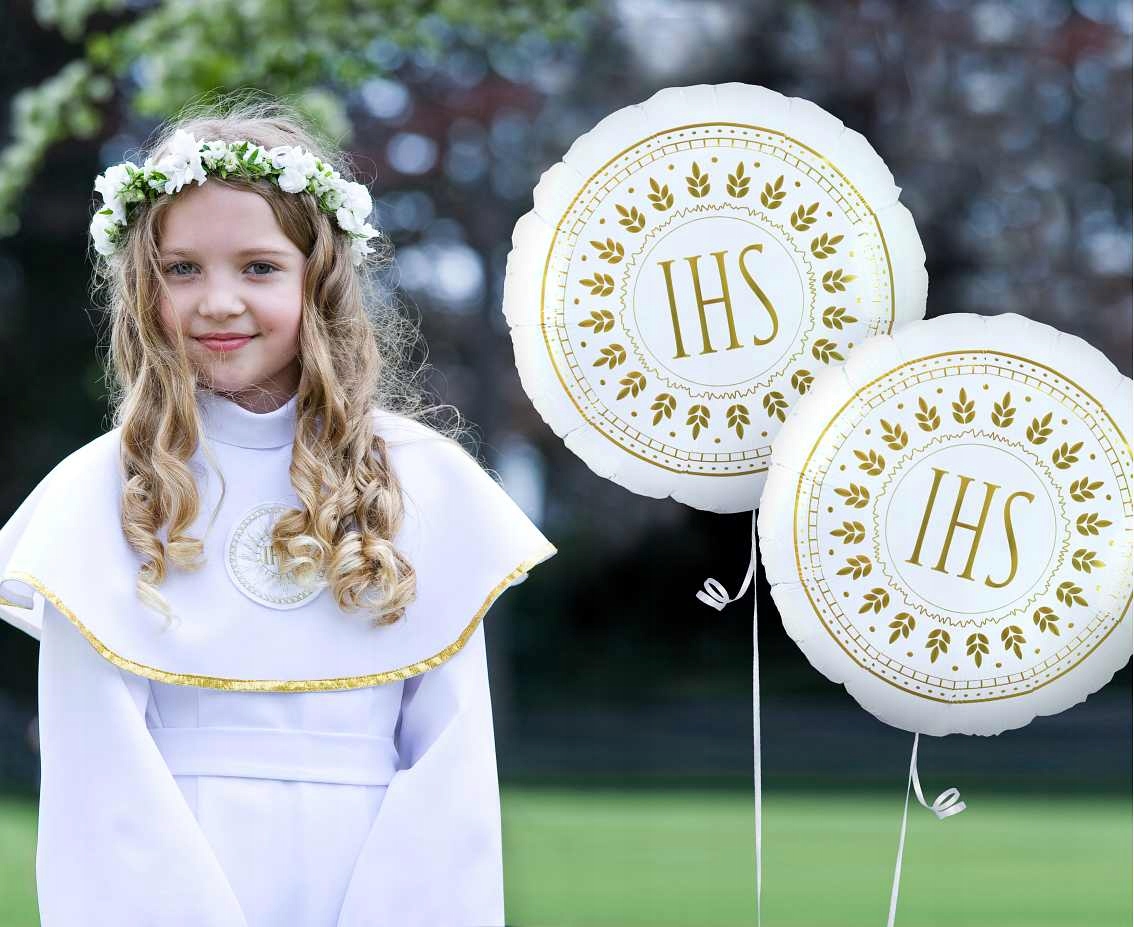Balon foliowy IHS, komunia, okrągły 18", 1 szt - obrazek 3