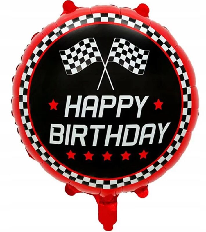 Balon foliowy okrągły Auta Racing Wyścigi Happy Birthday 45 cm na Urodziny