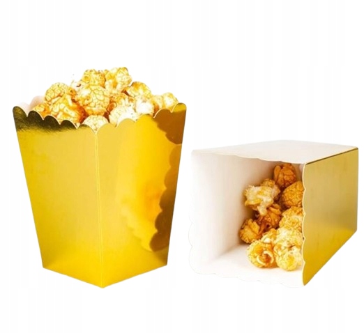 PUDEŁKA NA POPCORN Złote Przekąski Chipsy Chrupki Kubki Na Popcorn 6 szt.