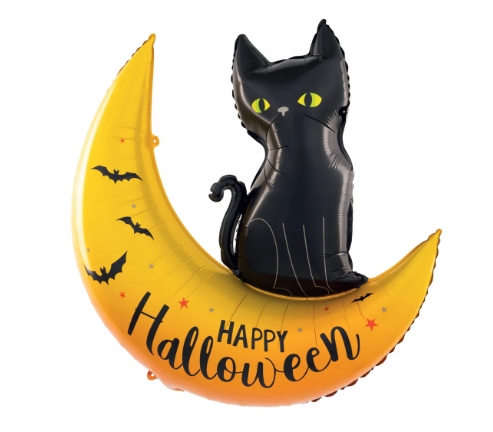 Balon foliowy Kot Księżyc Halloween 76,5x88cm - obrazek 2