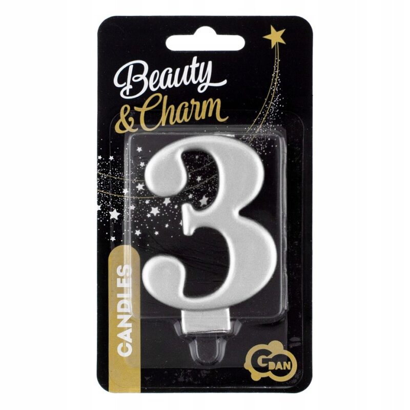 Świeczka Godan Beauty&Charm cyferka 3 srebrna