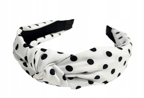 Opaska do włosów SZEROKA na głowę Biała Z SUPŁEM węzeł KROPKI