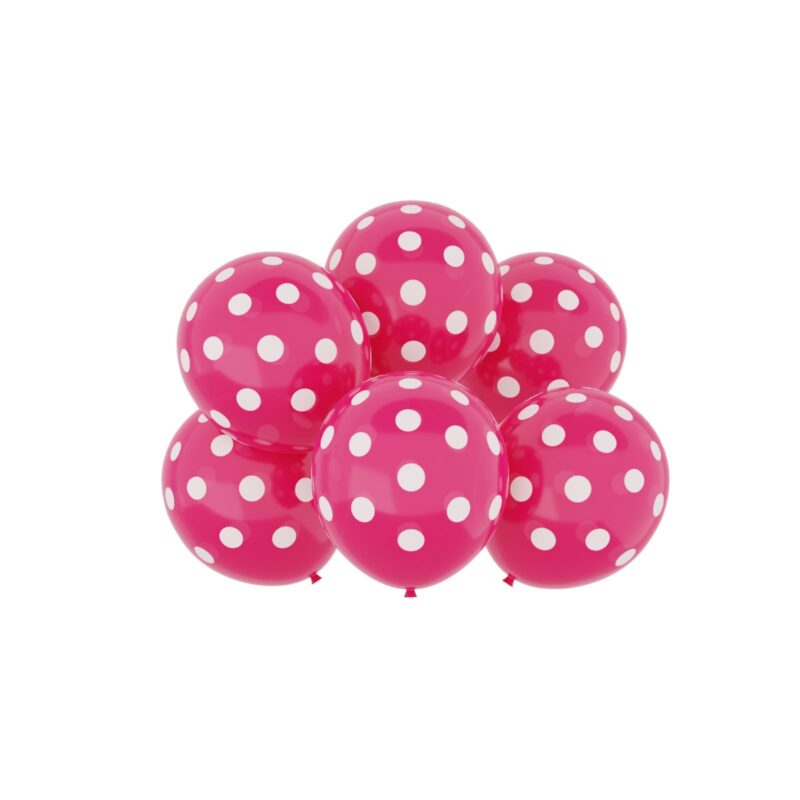 Balon lateksowy fuksja w kropki, 30 cm 6szt, urodziny