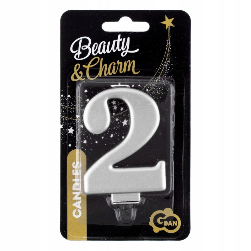 Świeczka Godan Beauty&Charm cyfra 2 8 cm srebrna