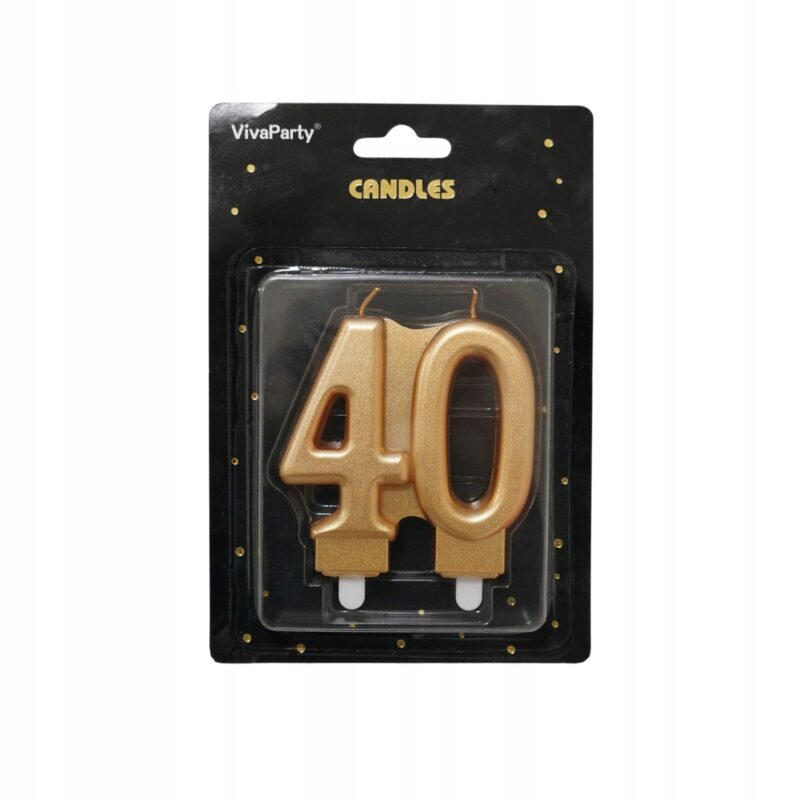Świeczka złota cyfra 40 urodziny, 9 cm