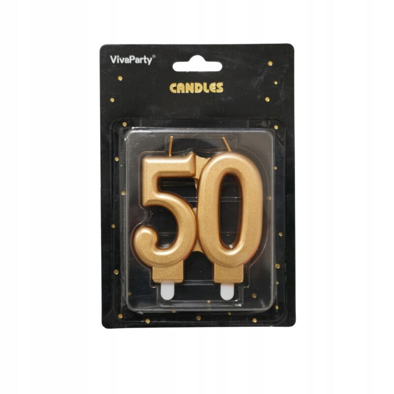 Świeczka złota cyfra 50 urodziny, 9 cm