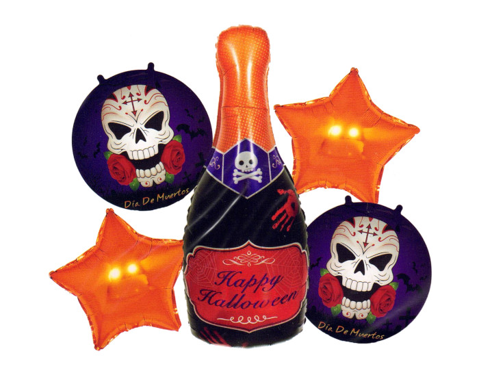 Duży zestaw balonów foliowych szampan halloween gwiazda, 5 szt