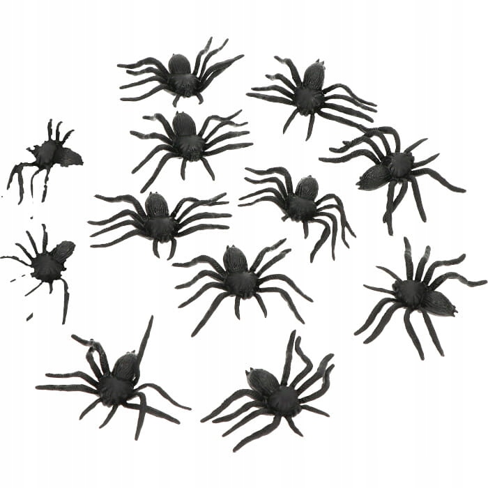 MAŁE GUMOWE PAJĄKI 4x6CM NA HALLOWEEN 12SZT
