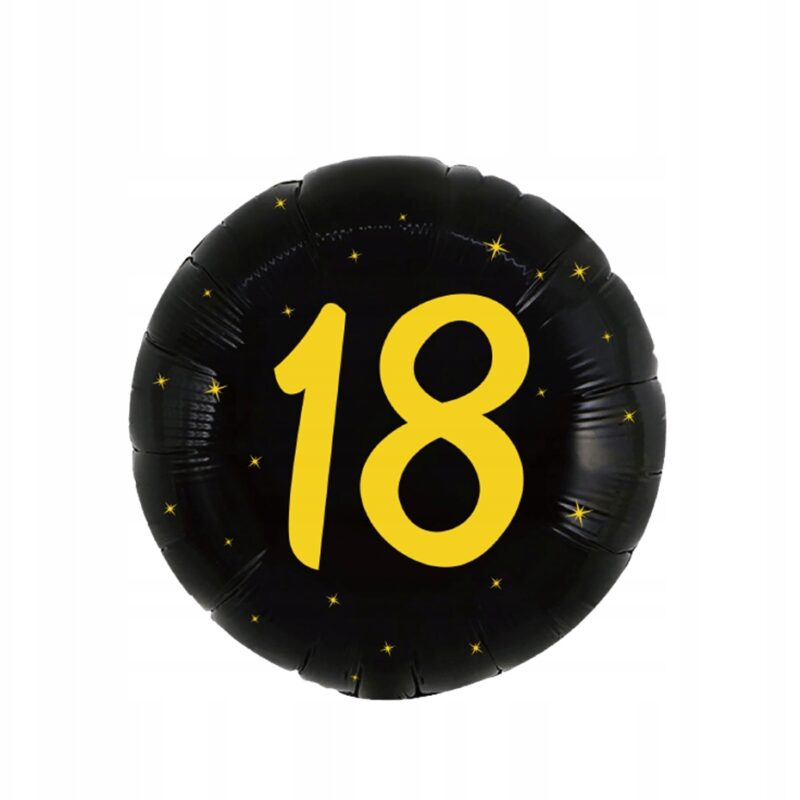 Balon foliowy okrągły 18cali 45 cm, 18 urodziny, czarny