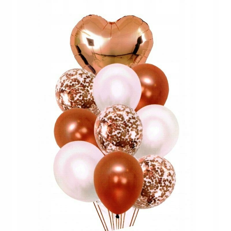 Zestaw balonów SERCE różowe z konfetti, 10 szt