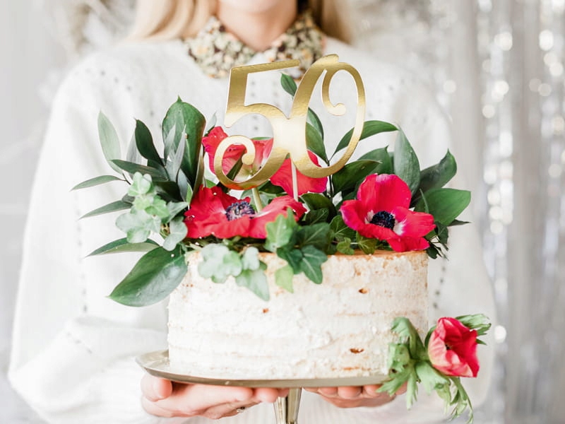 Topper na tort 50 urodziny, złoty, 21 cm - obrazek 3