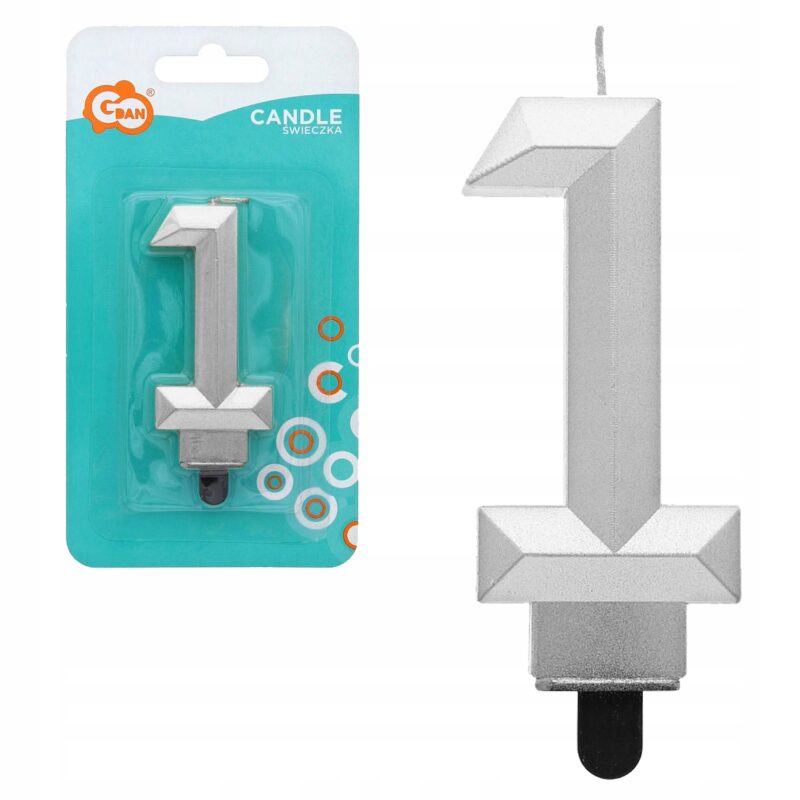 ŚWIECZKA CYFERKA 1 DIAMENT METALIK SREBRNY 7,6cm
