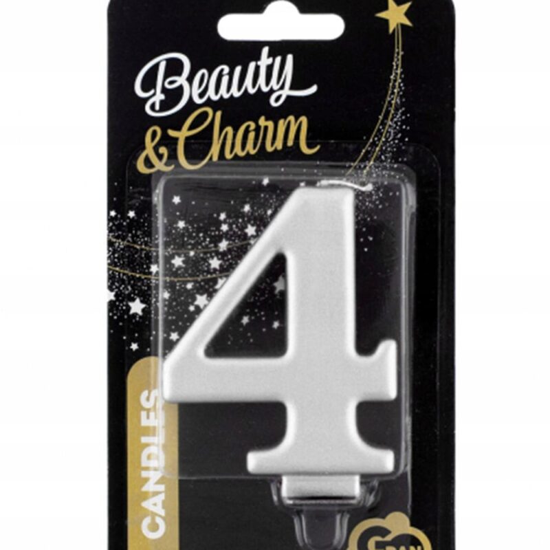 Świeczka Godan Beauty&Charm cyferka 4 srebrna