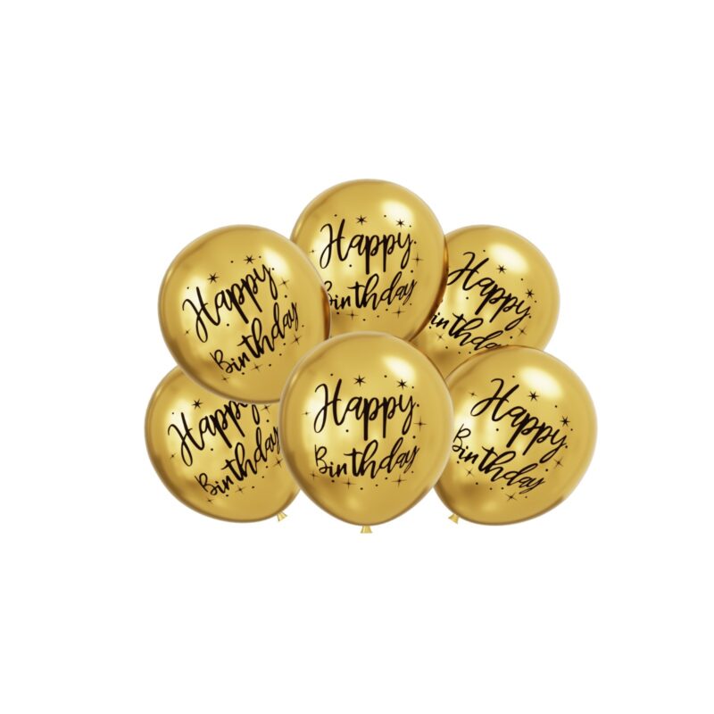 Balon lateksowy 6szt Happy Birthday 30 cm chrom złoty, urodziny