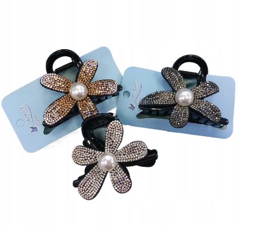 Spinka kwiat czarny z perłką i cyrkoniami, szczęki, kolory