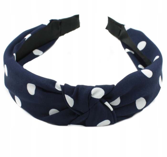 Opaska do włosów SZEROKA na głowę granatowa Z SUPŁEM węzeł KROPKI