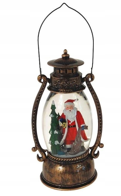 Świąteczna Latarnia Lampion Led z Pozytywką Mikołaj, 26 cm