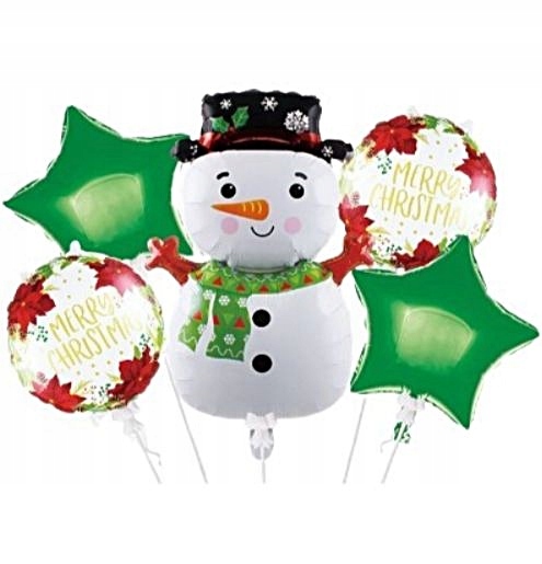 ZESTAW BALONÓW foliowych BAŁWAN ŚWIĄTECZNE na hel BOŻE NARODZENIE 5SZT