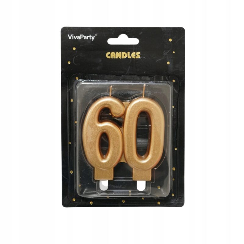 Świeczka złota cyfra 60 urodziny, 9 cm