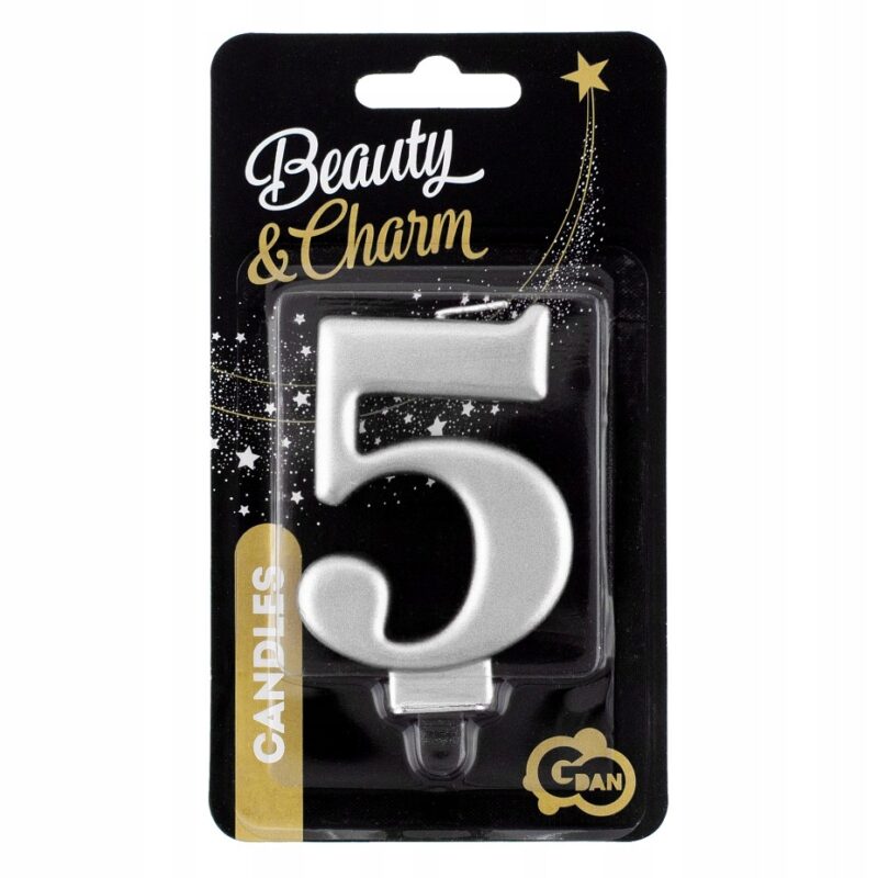 Świeczka Godan Beauty&Charm cyfra 5 8 cm srebrna