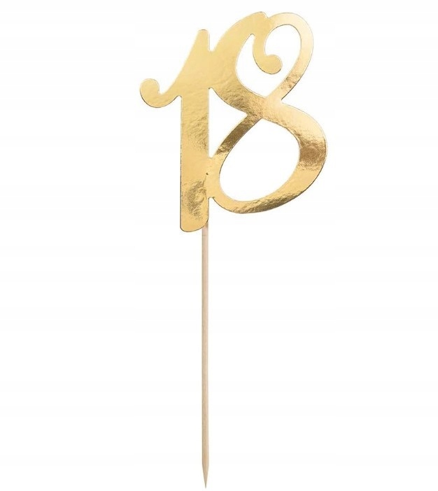 Topper na tort 18 urodziny, złoty, 21 cm