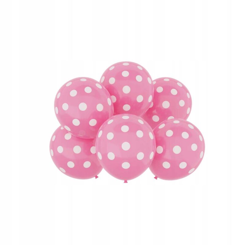 Balon lateksowy jasny różowy w kropki, 30 cm 6szt, urodziny