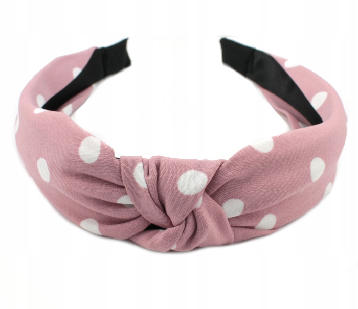 Opaska do włosów SZEROKA na głowę różowa Z SUPŁEM węzeł KROPKI