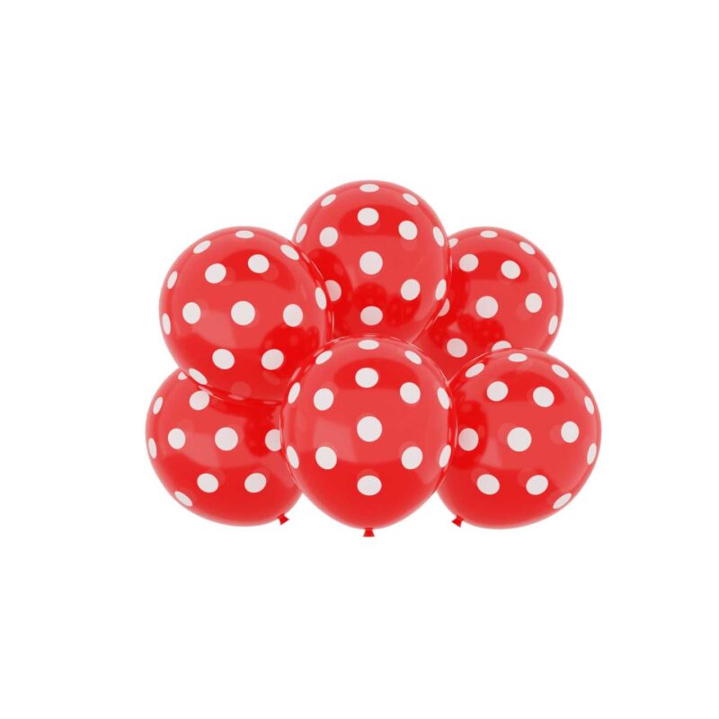 Balon lateksowy czerwony w kropki, 30 cm 6szt, urodziny