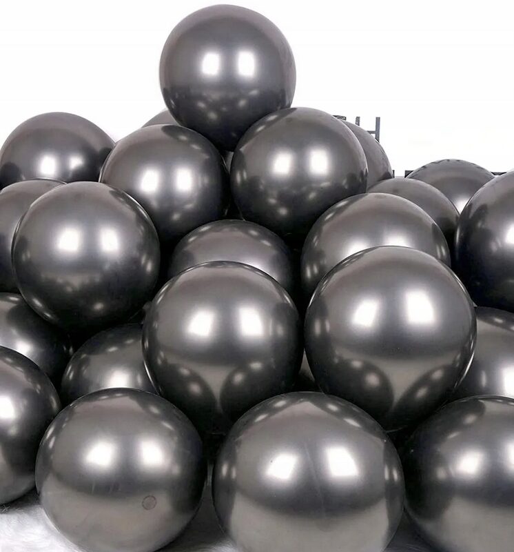 Balon lateksowy CZARNY chrom 10 cali, 25 cm 10szt, URODZINY, KARNAWAŁ