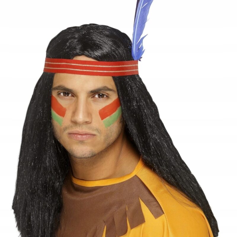 Peruka INDIANIN długie czarne włosy z opaską, uniwersalna