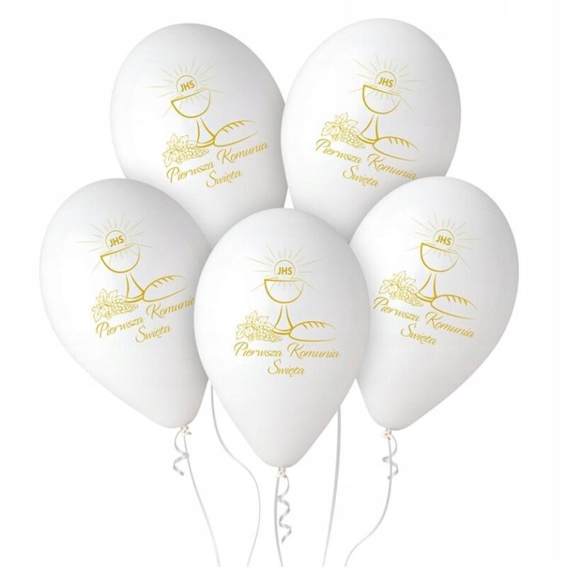 Balony lateksowe komunijne komunia biało-złote kielic, 25 szt