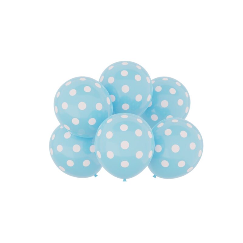Balon lateksowy jasny niebieski w kropki, 30 cm 6szt, urodziny