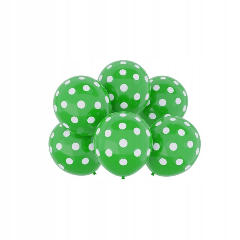 Balon lateksowy zielony w kropki, 30 cm 6szt, urodziny