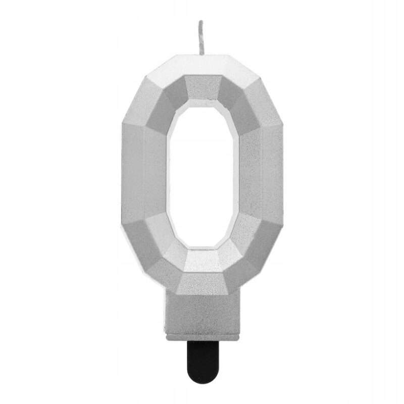 ŚWIECZKA CYFERKA 0 DIAMENT METALIK SREBRNY 7,6cm