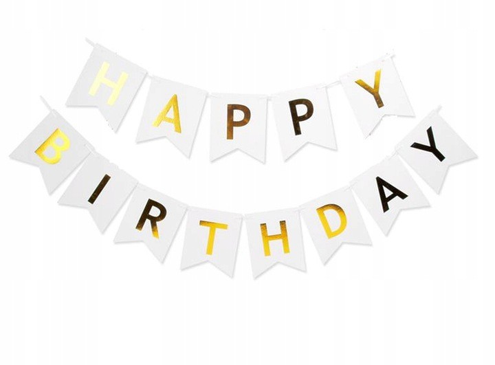 Girlanda Błyszcząca Happy Birthday biało złota, 180cm