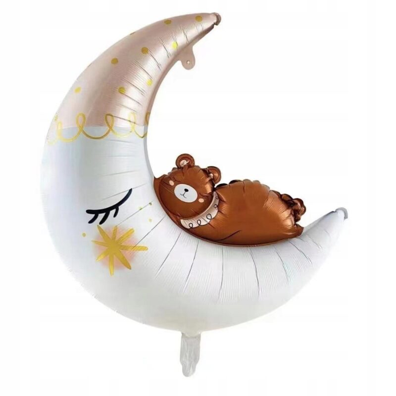 Balon foliowy Księżyc ze śpiącym misiem 76x86cm, Chrzest Święty, urodziny