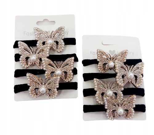 Zestaw 4 eleganckich gumek z MOTYLEKAMI i perełką