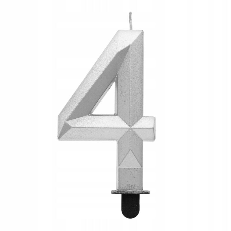 ŚWIECZKA CYFERKA 4 DIAMENT METALIK SREBRNY 7,6cm
