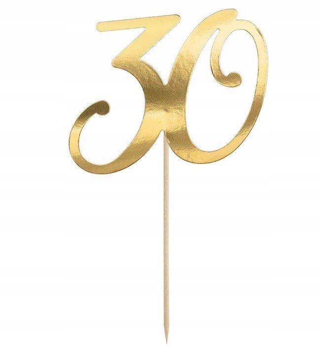 Topper na tort 30 urodziny, złoty, 21 cm