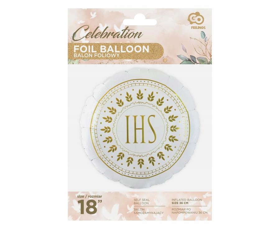 Balon foliowy IHS, komunia, okrągły 18", 1 szt - obrazek 2