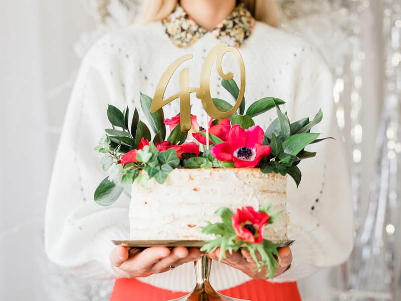 Topper na tort 40 urodziny, złoty, 21 cm - obrazek 2